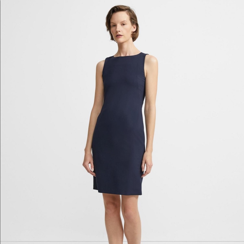 Theory Sheath Dress In Stretch Wool in navy
